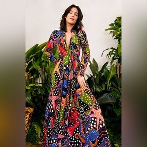 Farm Rio Under The Sea Maxi Dress MEDIUM Seashell Print